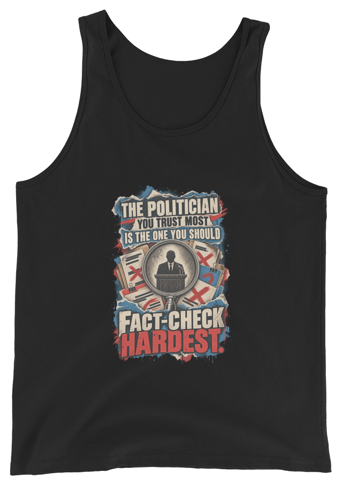Truth Fact-Check Trust Unisex Tank | Thread Your Voice — Standalone — supplier-generated mockup; not a physical sample. Native-pixel crop from supplier mockup; no upscale or retouch.