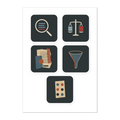 Truth Critical Questions Five-Symbol Sticker Sheet | Thread Your Voice — Full sheet and readable detail — supplier-generated mockup; not a physical sample.