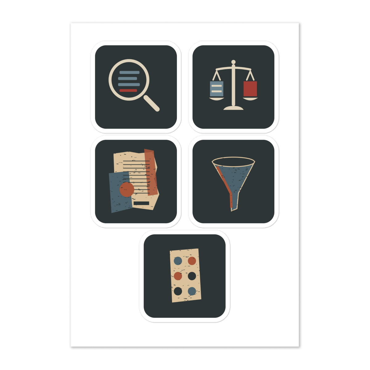 Truth Critical Questions Five-Symbol Sticker Sheet | Thread Your Voice — Full sheet and readable detail — supplier-generated mockup; not a physical sample.
