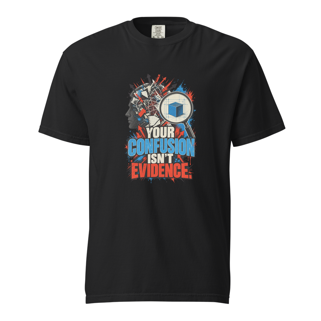 Truth Confusion Is Not Evidence Heavyweight Tee | Thread Your Voice — Standalone — supplier-generated mockup; not a physical sample.