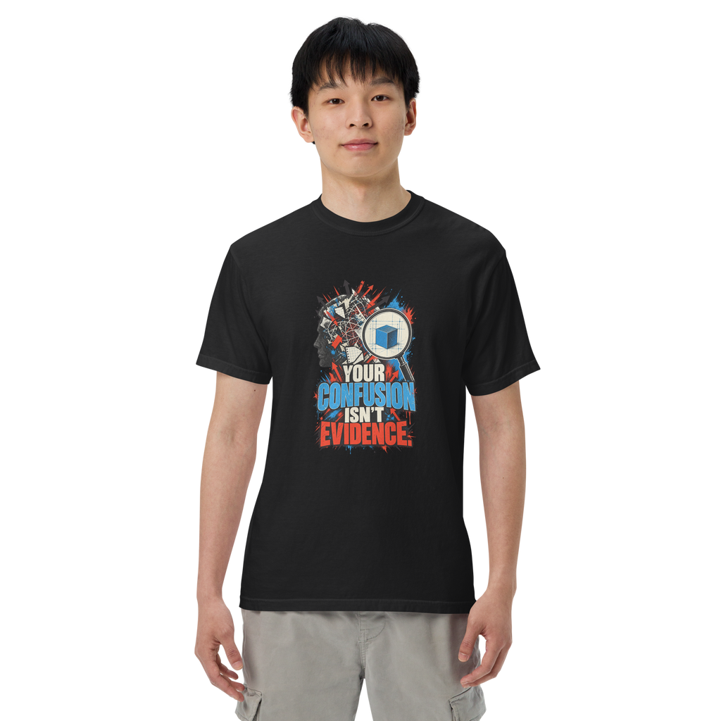 Truth Confusion Is Not Evidence Heavyweight Tee | Thread Your Voice — First person — supplier-generated mockup; not a physical sample.