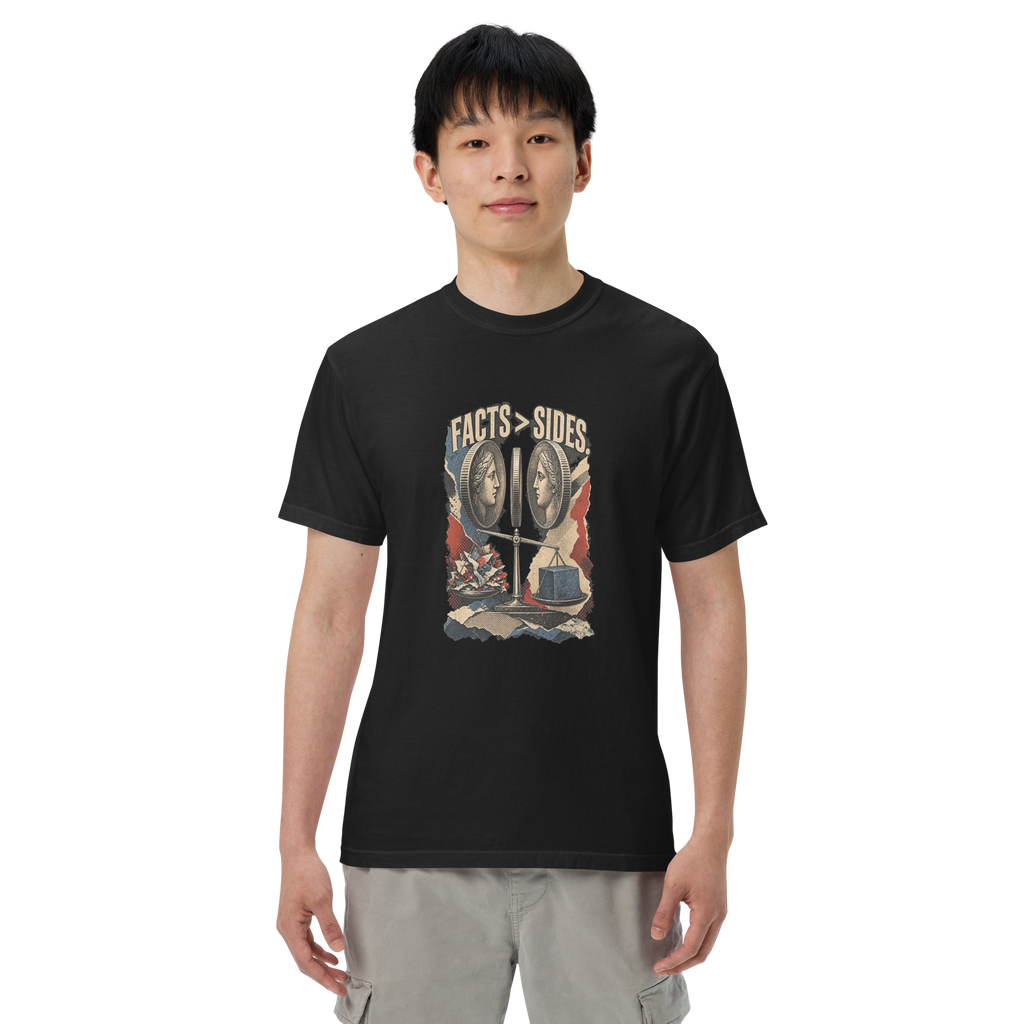 Truth Facts Over Sides Heavyweight Tee | Thread Your Voice — First person — supplier-generated mockup; not a physical sample.