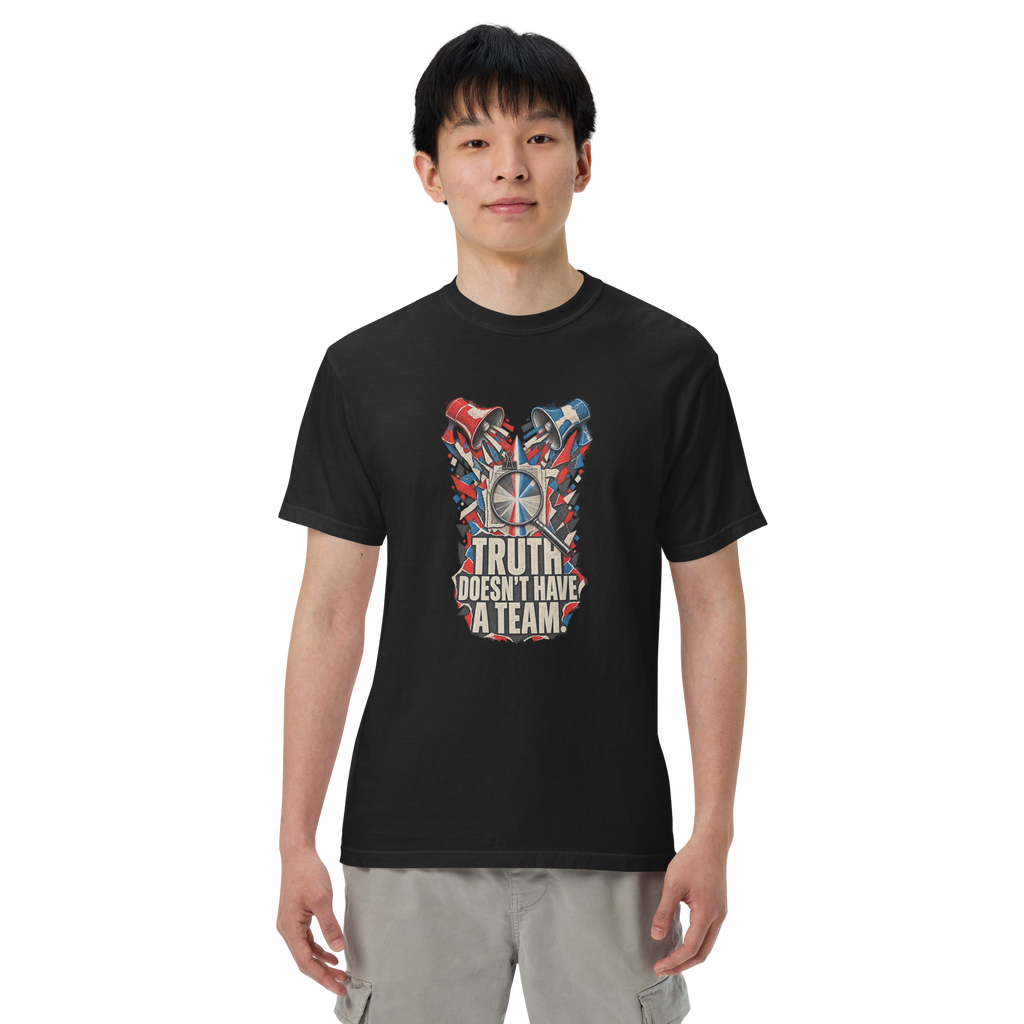 Truth Doesn’t Have a Team Heavyweight Tee | Thread Your Voice — First person — supplier-generated mockup; not a physical sample.