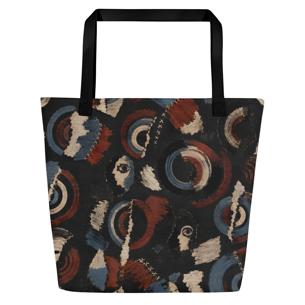 Alternate exterior back view of the Witness Signals Large Carryall, showing the all-over printed bag and black handles.