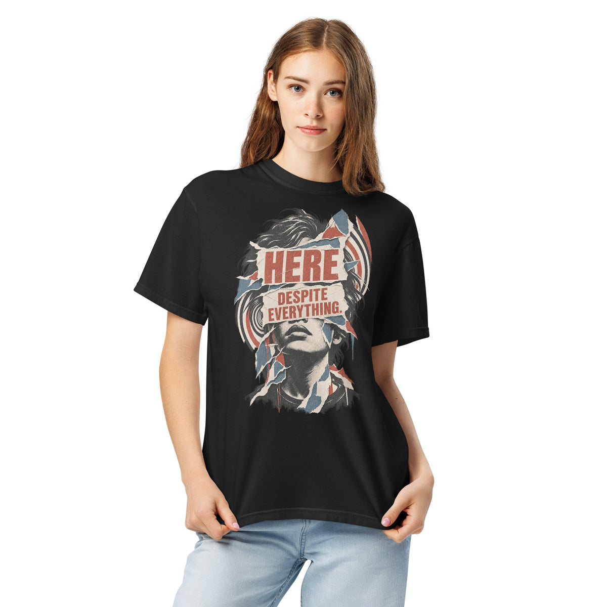 Here Despite Everything. Heavyweight T-Shirt — product view.