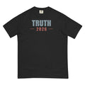 Front of a black Truth 2026 distressed title tee with distressed blue Truth title and rust-red 2026.