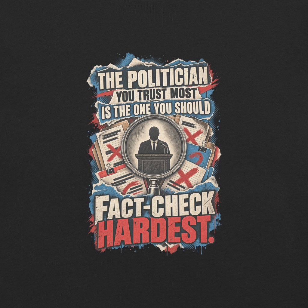 Truth Fact-Check Trust Heavyweight Tee | Thread Your Voice — Complete artwork detail — supplier-generated mockup; not a physical sample.