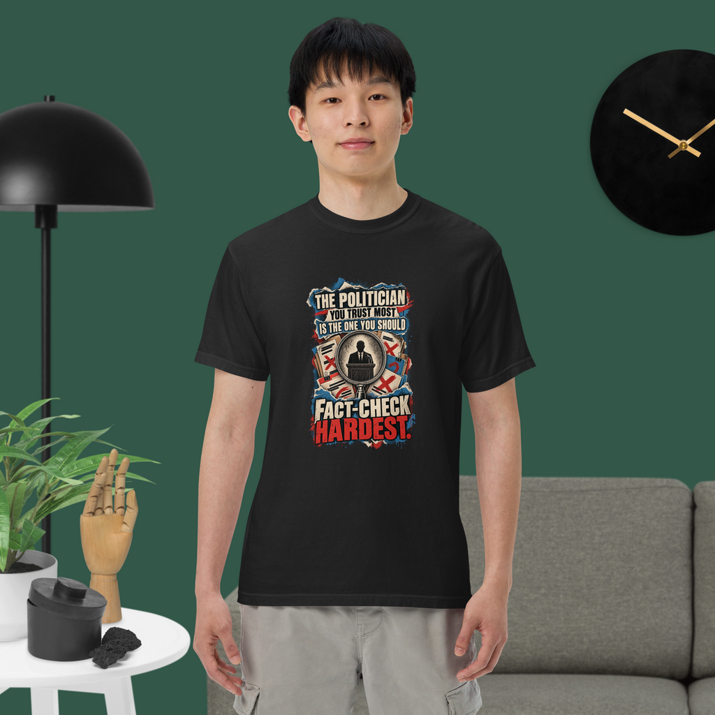 Truth Fact-Check Trust Heavyweight Tee | Thread Your Voice — Context — supplier-generated contextual mockup; not a physical sample.