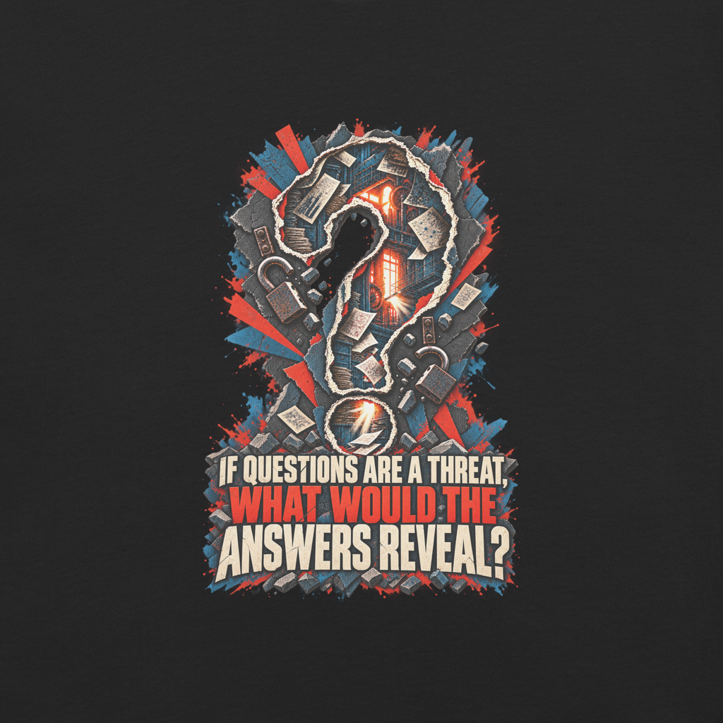 Truth Questions Reveal Heavyweight Tee | Thread Your Voice — Complete artwork detail — supplier-generated mockup; not a physical sample.