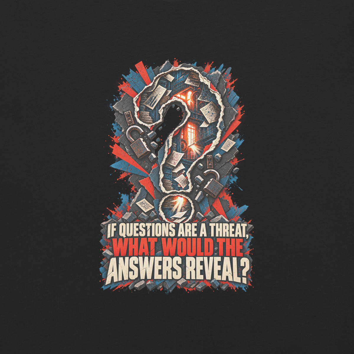 Truth Questions Reveal Heavyweight Tee | Thread Your Voice — Complete artwork detail — supplier-generated mockup; not a physical sample.