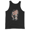 Front of a black Witness Survival unisex tank with Survival portrait artwork.